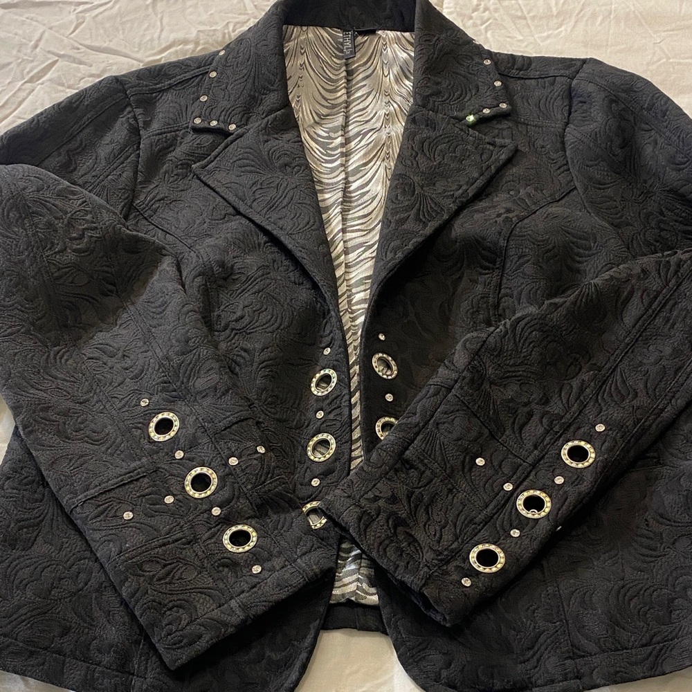 Stunning Bedazzled Black Textured Blazer